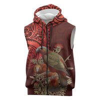 New Zealand Kaka Bird Personalised Sleeveless Zip Hoodie Pohutukawa Matariki Maori Pattern