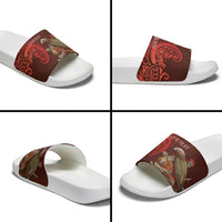 New Zealand Kaka Bird Personalised Slide Sandals Pohutukawa Matariki Maori Pattern