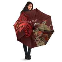 New Zealand Kaka Bird Personalised Umbrella Pohutukawa Matariki Maori Pattern