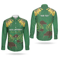 Personalised South Canterbury Anniversary Day Couples Matching Off Shoulder Short Dress and Long Sleeve Button Shirt Kiwi Kowhai Silver Fern Maori Pattern LT22 - Polynesian Pride
