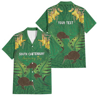 Personalised South Canterbury Anniversary Day Family Matching Off The Shoulder Long Sleeve Dress and Hawaiian Shirt Kiwi Kowhai Silver Fern Maori Pattern LT22 Dad's Shirt - Short Sleeve Green - Polynesian Pride