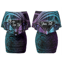 Personalised Polynesia Suicide Prevention Month Couples Matching Off Shoulder Short Dress and Hawaiian Shirt Semicolon Butterfly Never Give Up Polynesian Pattern LT22 - Polynesian Pride