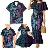 Personalised Polynesia Suicide Prevention Month Family Matching Mermaid Dress and Hawaiian Shirt Semicolon Butterfly Never Give Up Polynesian Pattern LT22 - Polynesian Pride