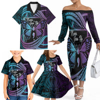 Personalised Polynesia Suicide Prevention Month Family Matching Off The Shoulder Long Sleeve Dress and Hawaiian Shirt Semicolon Butterfly Never Give Up Polynesian Pattern LT22 - Polynesian Pride