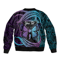 Personalised Polynesia Suicide Prevention Month Sleeve Zip Bomber Jacket Semicolon Butterfly Never Give Up Polynesian Pattern LT22 - Polynesian Pride