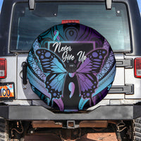 Polynesia Suicide Prevention Month Spare Tire Cover Semicolon Butterfly Never Give Up Polynesian Pattern LT22 Teal - Polynesian Pride