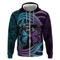 Personalised Polynesia Suicide Prevention Month Zip Hoodie Semicolon Butterfly Never Give Up Polynesian Pattern LT22 Zip Hoodie Teal - Polynesian Pride