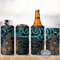 New Zealand Tui Bird Wahaika 4 in 1 Can Cooler Tumbler Maori Weapon Paua Shell Koru Pattern