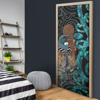 New Zealand Tui Bird Wahaika Door Cover Maori Weapon Paua Shell Koru Pattern