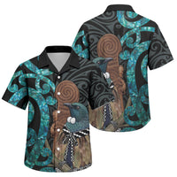 New Zealand Tui Bird Wahaika Family Matching Long Sleeve Bodycon Dress and Hawaiian Shirt Maori Weapon Paua Shell Koru Pattern