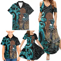 New Zealand Tui Bird Wahaika Family Matching Summer Maxi Dress and Hawaiian Shirt Maori Weapon Paua Shell Koru Pattern