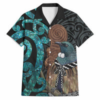 New Zealand Tui Bird Wahaika Hawaiian Shirt Maori Weapon Paua Shell Koru Pattern LT22 Black - Polynesian Pride