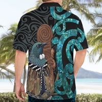 New Zealand Tui Bird Wahaika Hawaiian Shirt Maori Weapon Paua Shell Koru Pattern