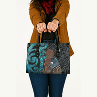 New Zealand Tui Bird Wahaika Leather Bag Maori Weapon Paua Shell Koru Pattern