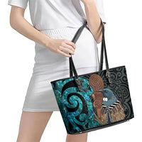 New Zealand Tui Bird Wahaika Leather Tote Bag Maori Weapon Paua Shell Koru Pattern
