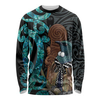 New Zealand Tui Bird Wahaika Long Sleeve Shirt Maori Weapon Paua Shell Koru Pattern