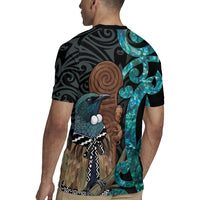 New Zealand Tui Bird Wahaika Rugby Jersey Maori Weapon Paua Shell Koru Pattern