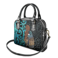 New Zealand Tui Bird Wahaika Shoulder Handbag Maori Weapon Paua Shell Koru Pattern