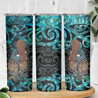 New Zealand Tui Bird Wahaika Skinny Tumbler Maori Weapon Paua Shell Koru Pattern