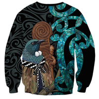 New Zealand Tui Bird Wahaika Sweatshirt Maori Weapon Paua Shell Koru Pattern