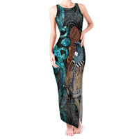 New Zealand Tui Bird Wahaika Tank Maxi Dress Maori Weapon Paua Shell Koru Pattern