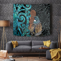 New Zealand Tui Bird Wahaika Tapestry Maori Weapon Paua Shell Koru Pattern