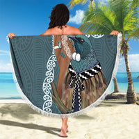 New Zealand Tui Bird Maripi Beach Blanket Maori Weapon Kowhaiwhai Pattern