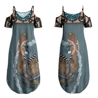 New Zealand Tui Bird Maripi Couples Matching Summer Maxi Dress and Long Sleeve Button Shirt Maori Weapon Kowhaiwhai Pattern