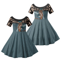 New Zealand Tui Bird Maripi Family Matching Off Shoulder Maxi Dress and Hawaiian Shirt Maori Weapon Kowhaiwhai Pattern