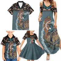 New Zealand Tui Bird Maripi Family Matching Summer Maxi Dress and Hawaiian Shirt Maori Weapon Kowhaiwhai Pattern