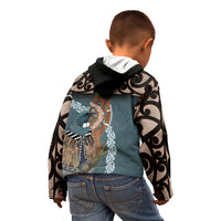 New Zealand Tui Bird Maripi Kid Hoodie Maori Weapon Kowhaiwhai Pattern