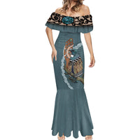 New Zealand Tui Bird Maripi Mermaid Dress Maori Weapon Kowhaiwhai Pattern