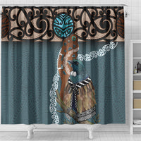 New Zealand Tui Bird Maripi Shower Curtain Maori Weapon Kowhaiwhai Pattern