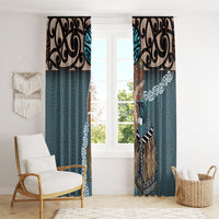 New Zealand Tui Bird Maripi Window Curtain Maori Weapon Kowhaiwhai Pattern