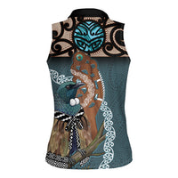New Zealand Tui Bird Maripi Women Sleeveless Polo Shirt Maori Weapon Kowhaiwhai Pattern