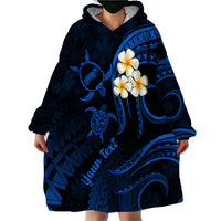 Personalised Niihau Hawaii Wearable Blanket Hoodie Polynesian Tattoo and Pacific Plumeria Blue Vibe LT9 - Polynesian Pride