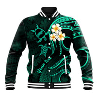 Personalised Niihau Hawaii Baseball Jacket Polynesian Tattoo and Pacific Plumeria Turquoise Vibe LT9 Unisex Turquoise - Polynesian Pride