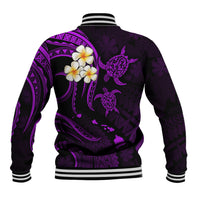 Personalised Molokai Hawaii Baseball Jacket Polynesian Tattoo and Pacific Plumeria Purple Vibe LT9 - Polynesian Pride
