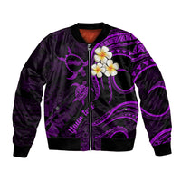 Personalised Molokai Hawaii Bomber Jacket Polynesian Tattoo and Pacific Plumeria Purple Vibe LT9 Unisex Purple - Polynesian Pride