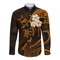 Personalised Kahoolawe Hawaii Long Sleeve Button Shirt Polynesian Tattoo and Pacific Plumeria Gold Vibe LT9 Unisex Gold - Polynesian Pride