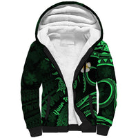 Personalised Maui Hawaii Sherpa Hoodie Polynesian Tattoo and Pacific Plumeria Green Vibe LT9 Unisex Green - Polynesian Pride