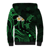 Personalised Maui Hawaii Sherpa Hoodie Polynesian Tattoo and Pacific Plumeria Green Vibe LT9 - Polynesian Pride