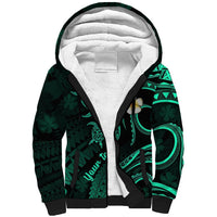 Personalised Oahu Hawaii Sherpa Hoodie Polynesian Tattoo and Pacific Plumeria Turquoise Vibe LT9 Unisex Turquoise - Polynesian Pride
