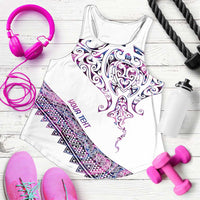 Mawhero Paua Shell Kowhaiwhai Taniko Personalised Women Racerback Tank Manta Ray Shark-Turtle Maori Tribal Style LT9 Pink - Polynesian Pride
