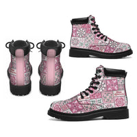 Mele Kalikimaka Hawaii Christmas All Season Boots Akala Seamless Floral Motif - Polynesian Pride