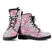 Mele Kalikimaka Hawaii Christmas Leather Boots Akala Seamless Floral Motif - Polynesian Pride