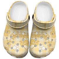 Melemele Aloha Hawaii Clogs Shoes Plumeria Lei With Palaka Motif - Polynesian Pride
