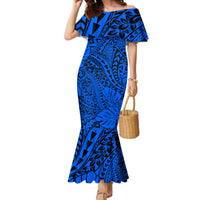 Hawaii Couples Matching Mermaid Dress and Hawaiian Shirt Blue Polynesian Tribal Art LT14 - Polynesian Pride