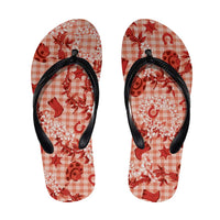 Mokihana Maile Ilima Leis Paniolo Palaka Flip Flops Hawaiian Ulaula Spirit LT9 Red - Polynesian Pride