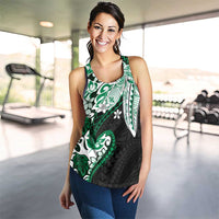 Monstera Plumeria Flowers Green Women Racerback Tank Polynesian Pattern